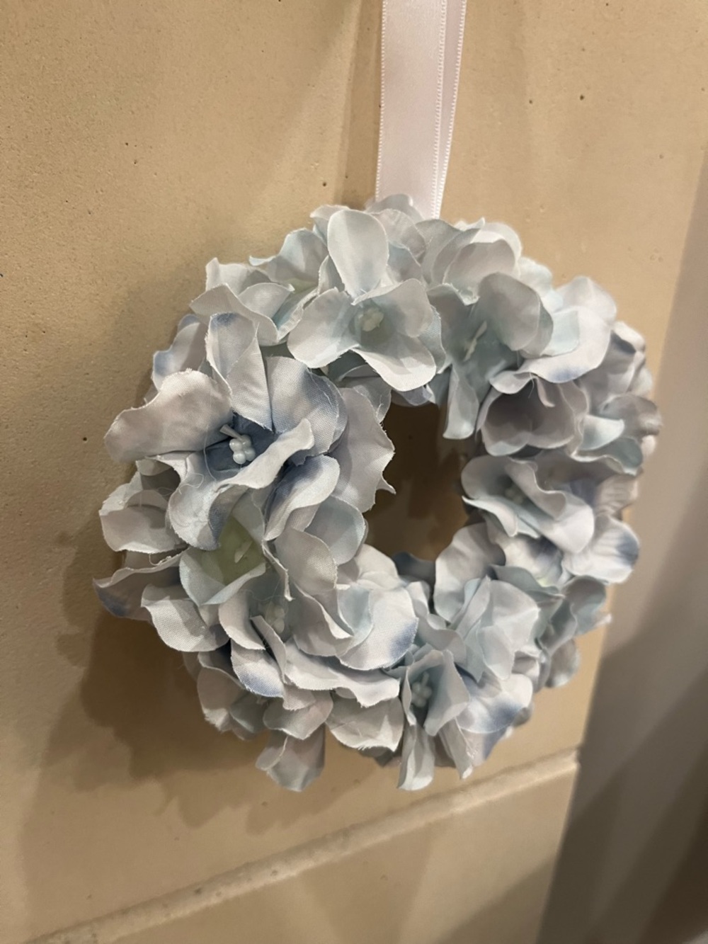 Light Blue Floral Mini Wreath with Ribbon - Picture 2 of 6